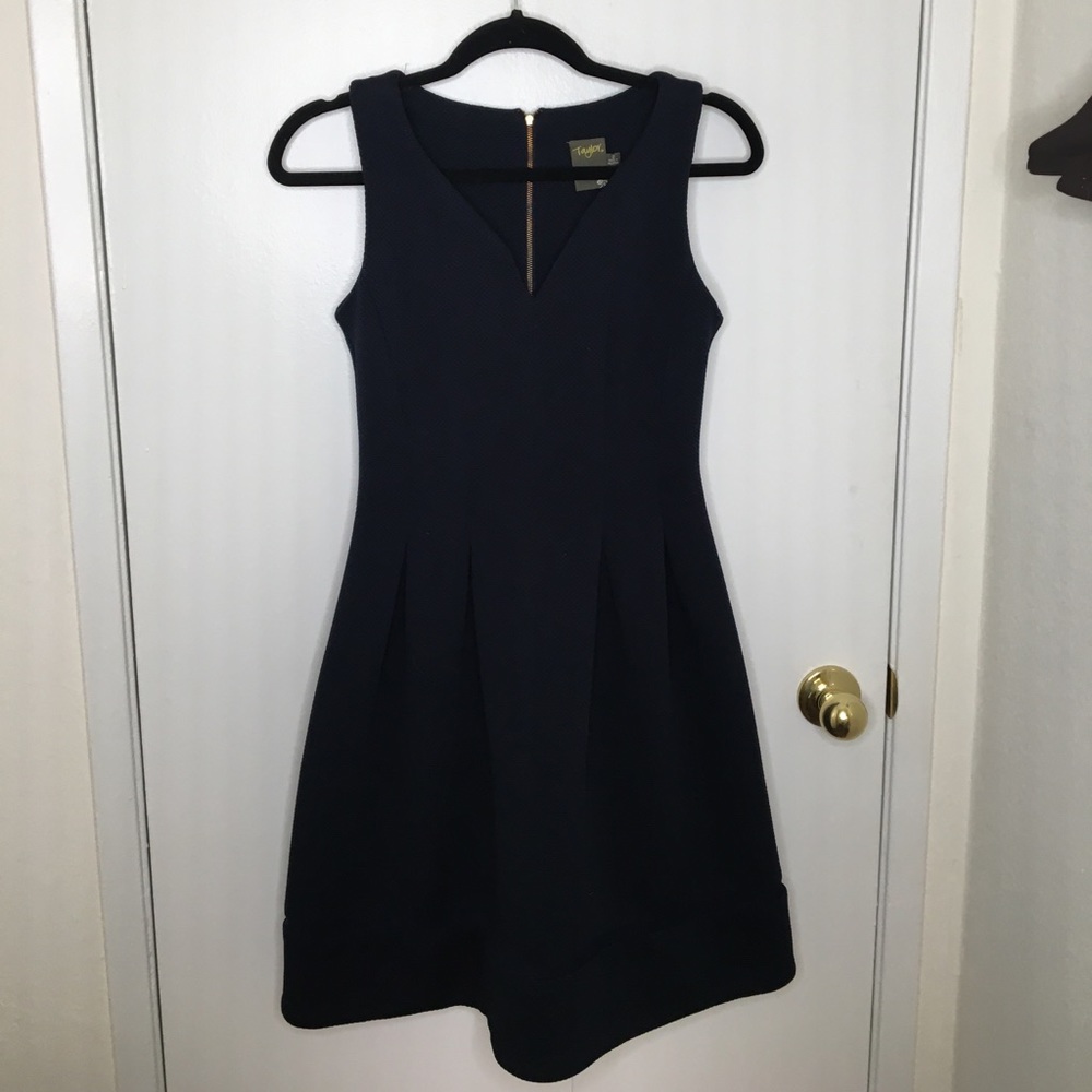 Navy Blue A-Line Dress with Sheer Detail